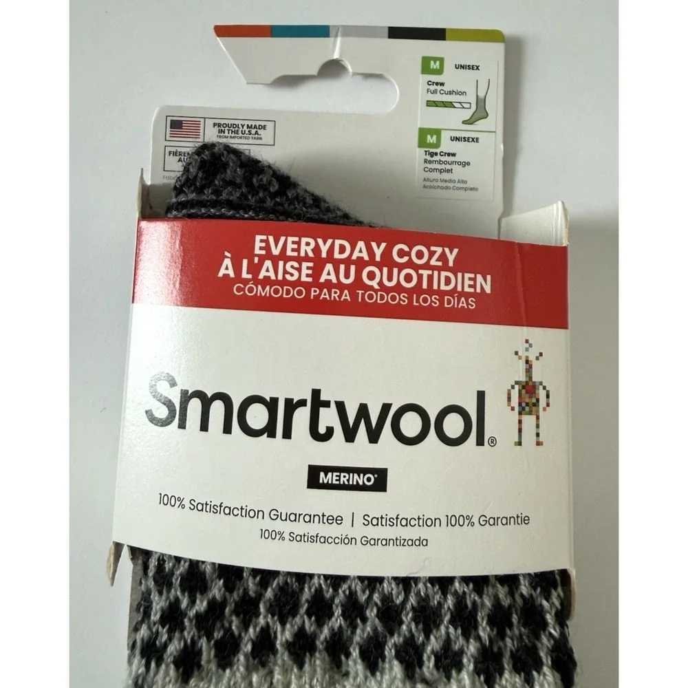 Smartwool Everyday Cable Crew Unisex Medium Full Cushion Gray Black Pattern NEW